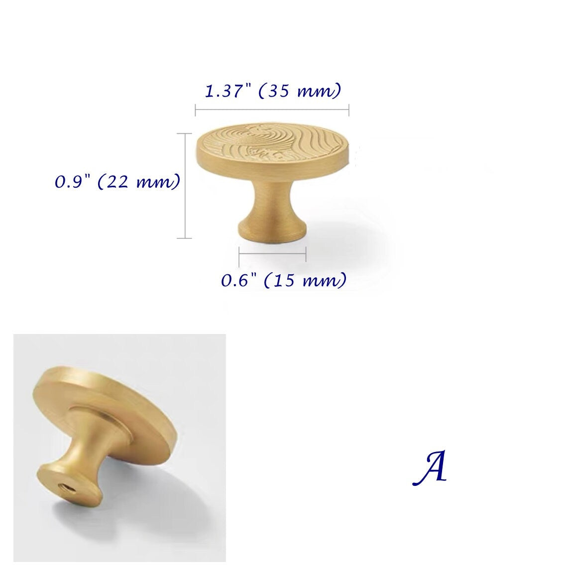 Solid Brass Cabinet Knobs, Classic Cylinder, Oriental Kitchen Hardware