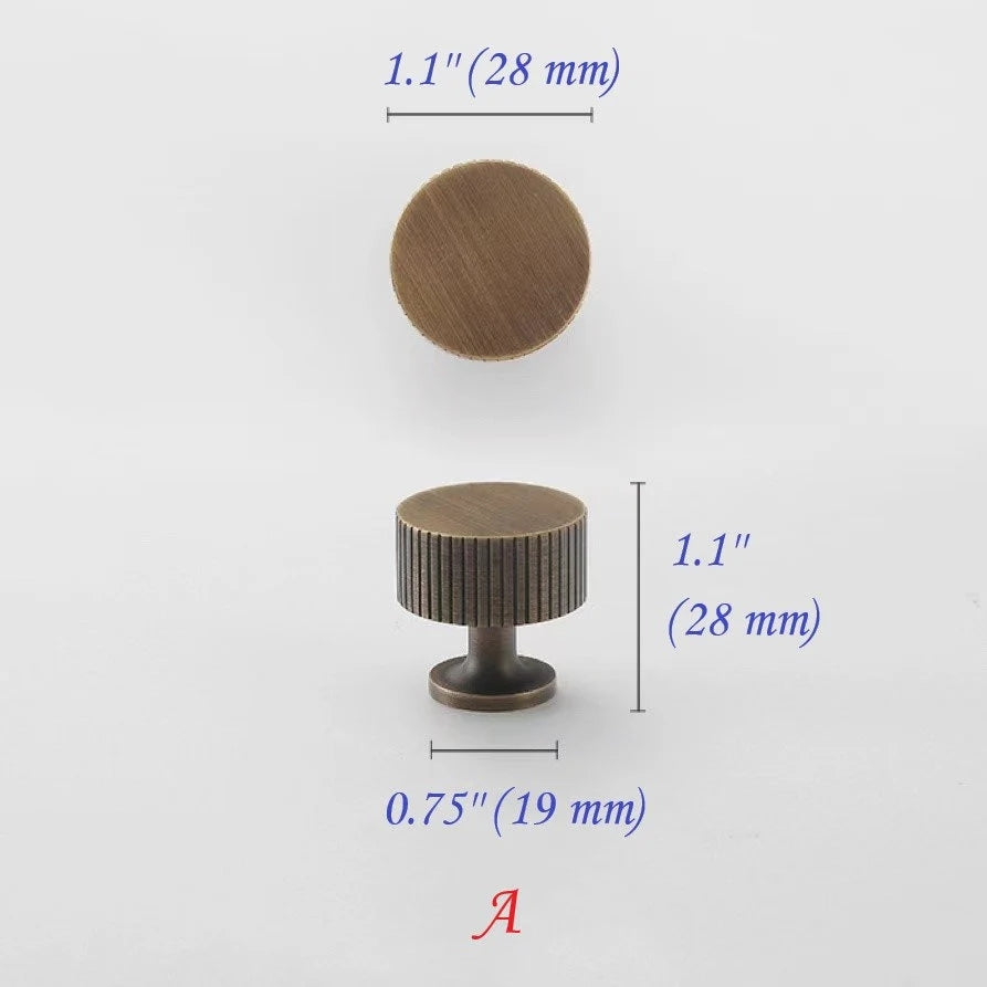 Fluted Brass Cabinet Pulls, Antique Bronze Knurled Kitchen Hardware