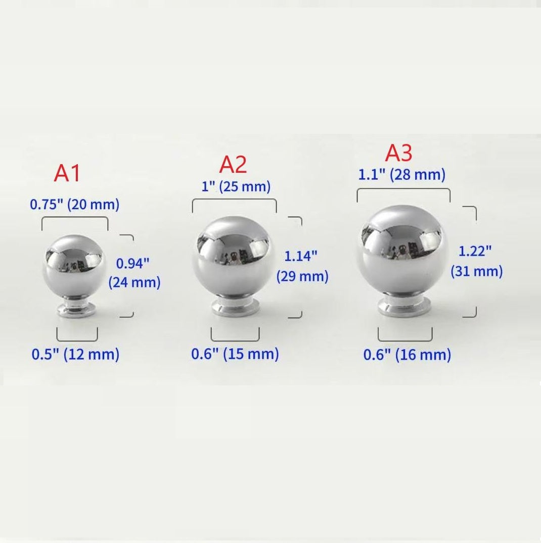 Ball Cabinet Knob, Solid Brass, Polished Chrome Drawer Pull, Kitchen Hardware