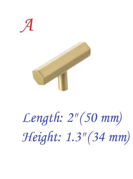 Solid Brass Hexagonal Cabinet Bar Handles, Geometric Kitchen Hardware
