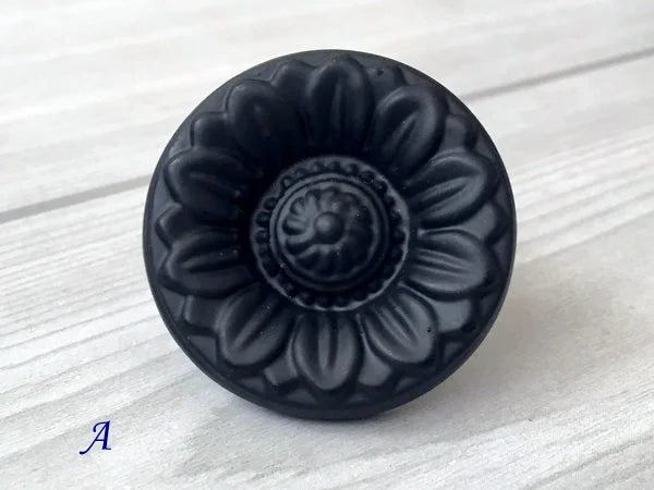Black Leafy Cabinet Drawer Pulls, Floral Knob, Pair Vertical Handles