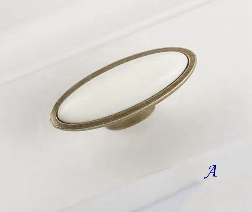 Cream Porcelain Cabinet Pulls Drawer Handles Antique Bronze