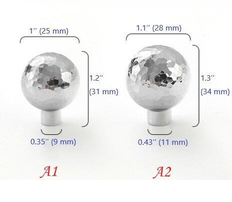 Silver Hammered Brass Drawer Knobs, Polished Chrome, Modern Kitchen Cabinet Hardware