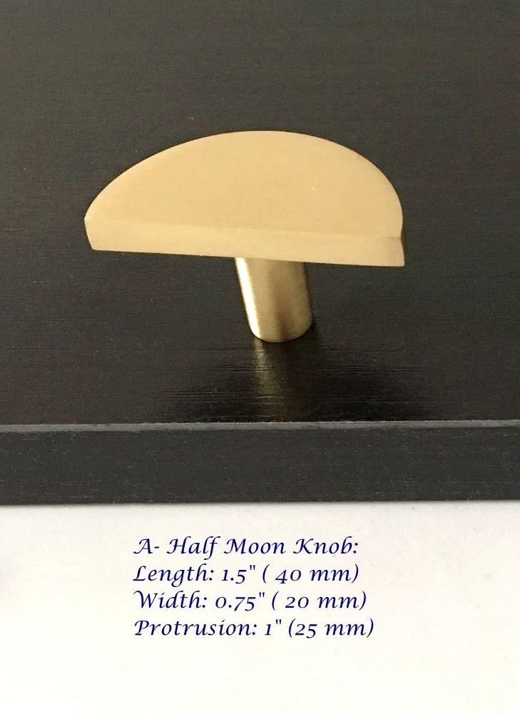 Brushed Gold Dresser Drawer Knob, Kitchen Cabinet Pull, Half Circle, Quarter Moon, Conical