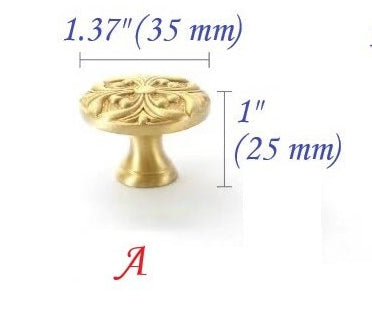 Brass Flower Patterned Knobs, Floral Drawer Pulls, Brushed Gold, Kitchen Cabinet Hardware