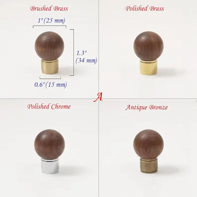 Walnut Brass Cabinet Knob, Pendant Wooden Drawer Pull, Oriental Retro Kitchen Hardware