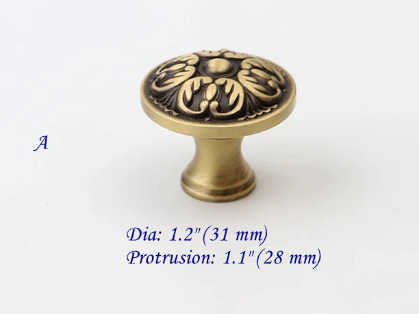 Antique Bronze Cabinet Knob, Floral Drawer Pull, Solid Brass, Embossed Pattern