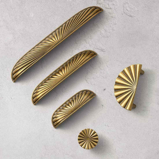 Sunburst Cup Handles & Semicircle Drawer Pulls, Antique Bronze