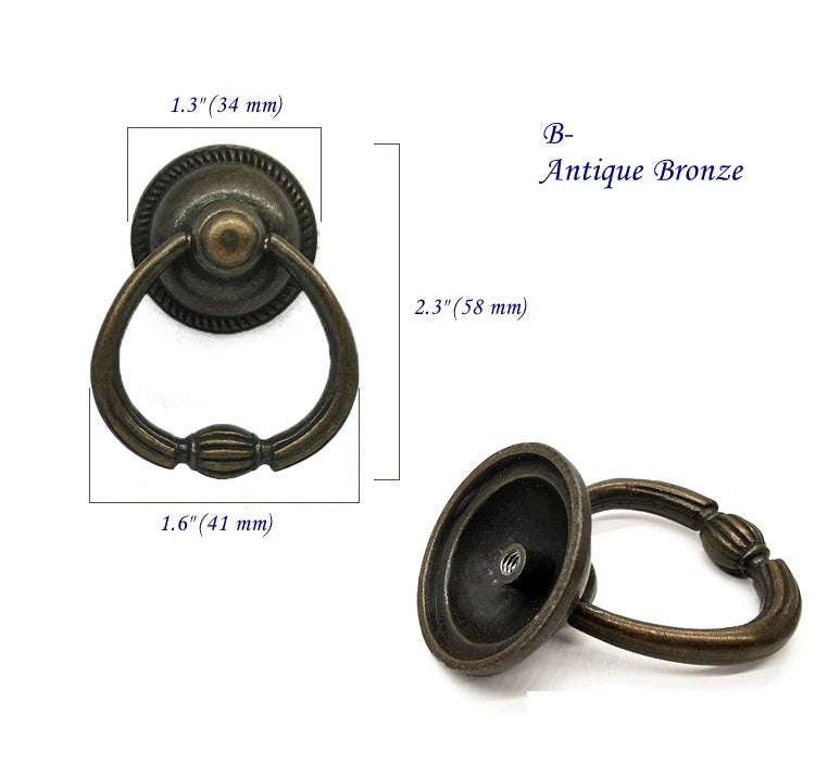 Antique Bronze Drop Ring Pull Cabinet Drawer Knob Hardware