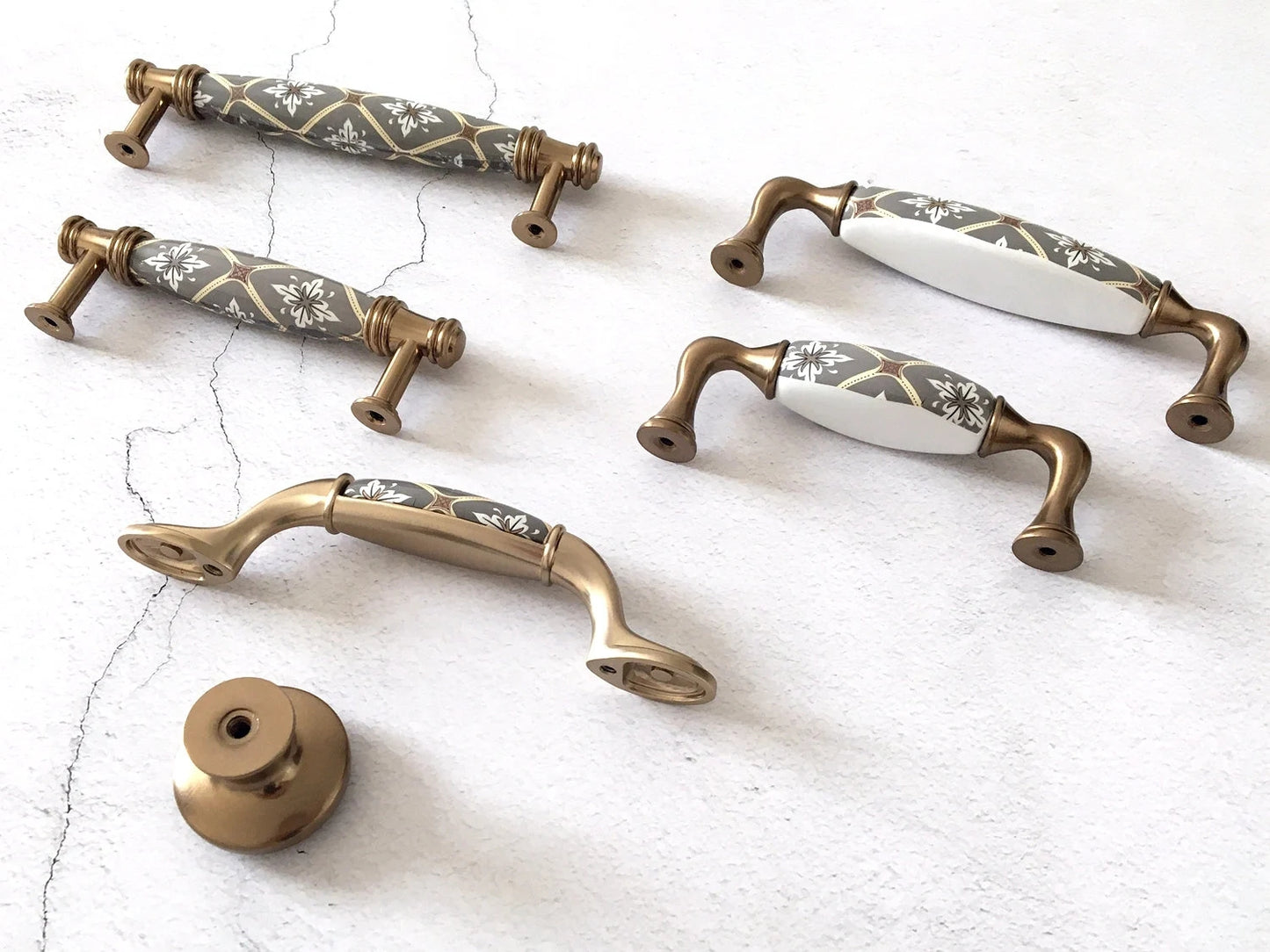 Bohemian Cabinet Pulls, Diamond Pattern, Porcelain, 3.75" and 5" centers