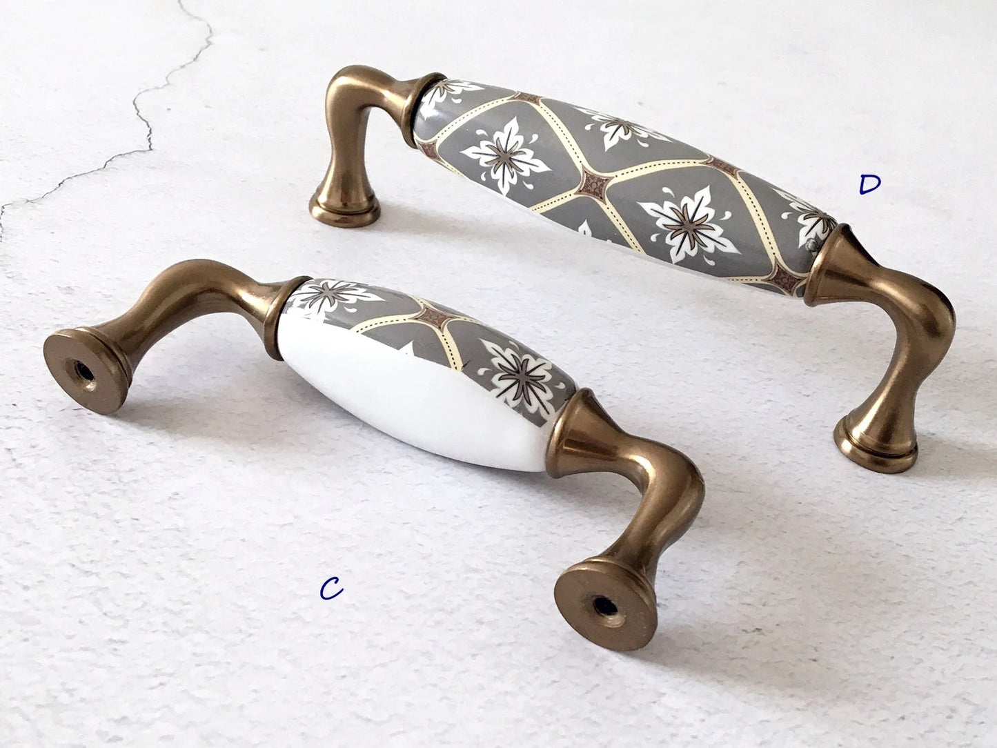 Bohemian Cabinet Pulls, Diamond Pattern, Porcelain, 3.75" and 5" centers