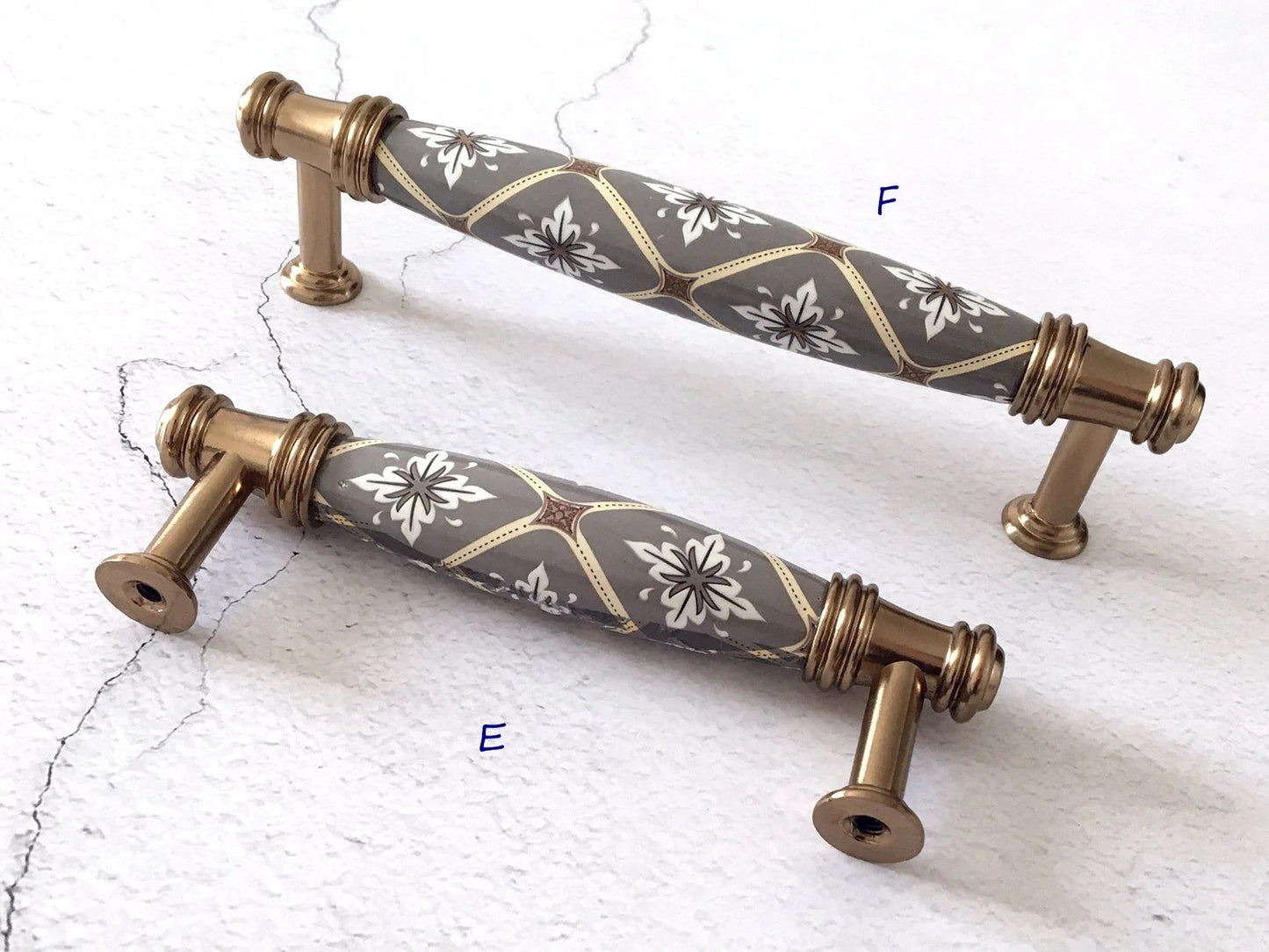 Bohemian Cabinet Pulls, Diamond Pattern, Porcelain, 3.75" and 5" centers