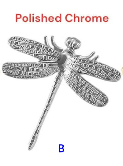 Dragonfly Brass Cabinet Knob, Polished Gold Chrome, Unique Drawer Pull, Kitchen Hardware