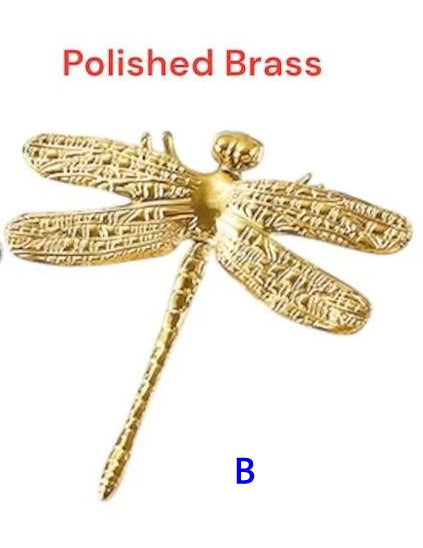Dragonfly Brass Cabinet Knob, Polished Gold Chrome, Unique Drawer Pull, Kitchen Hardware
