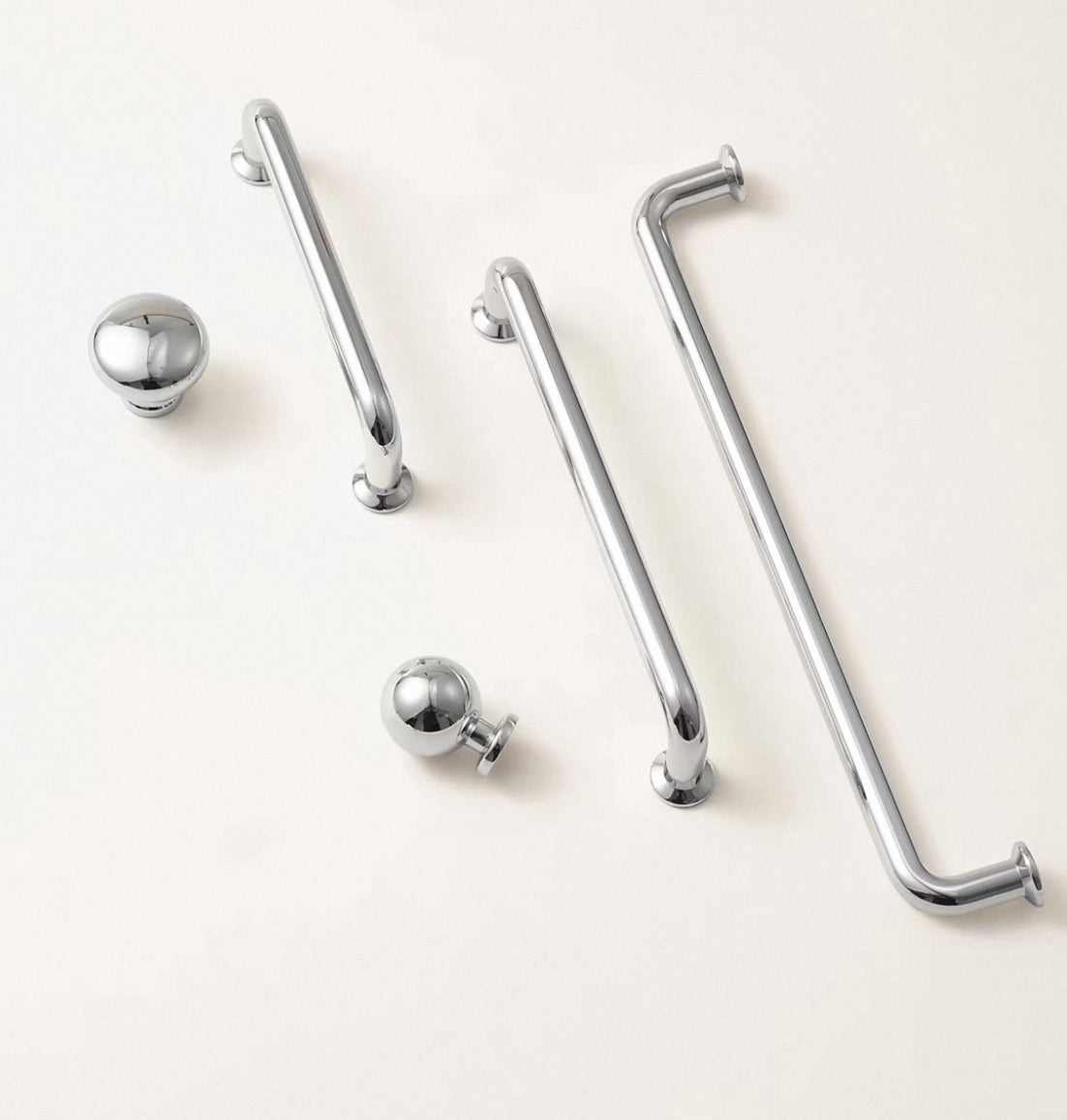 Polished silver cabinet d handles in 3.75, 5 and 7.5 inch hole spacing