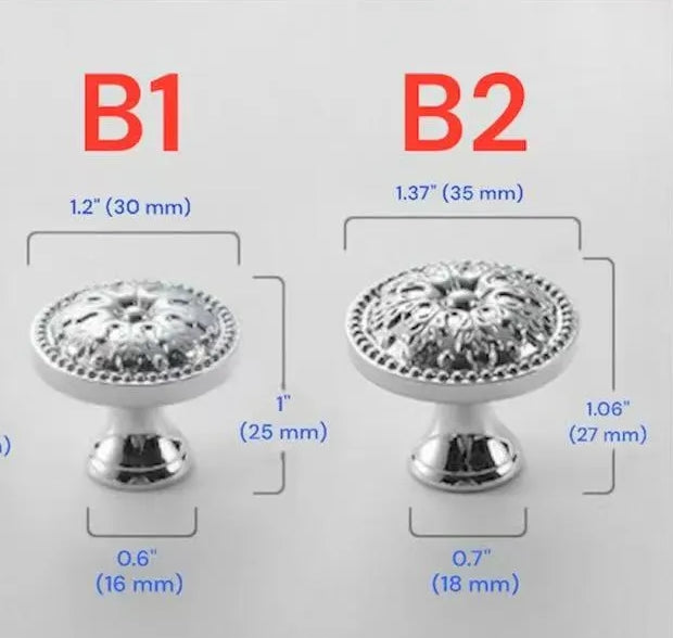 Assorted Polished Chrome Cabinet Knob, Shiny Silver Floral Drawer Pull, Kitchen Hardware