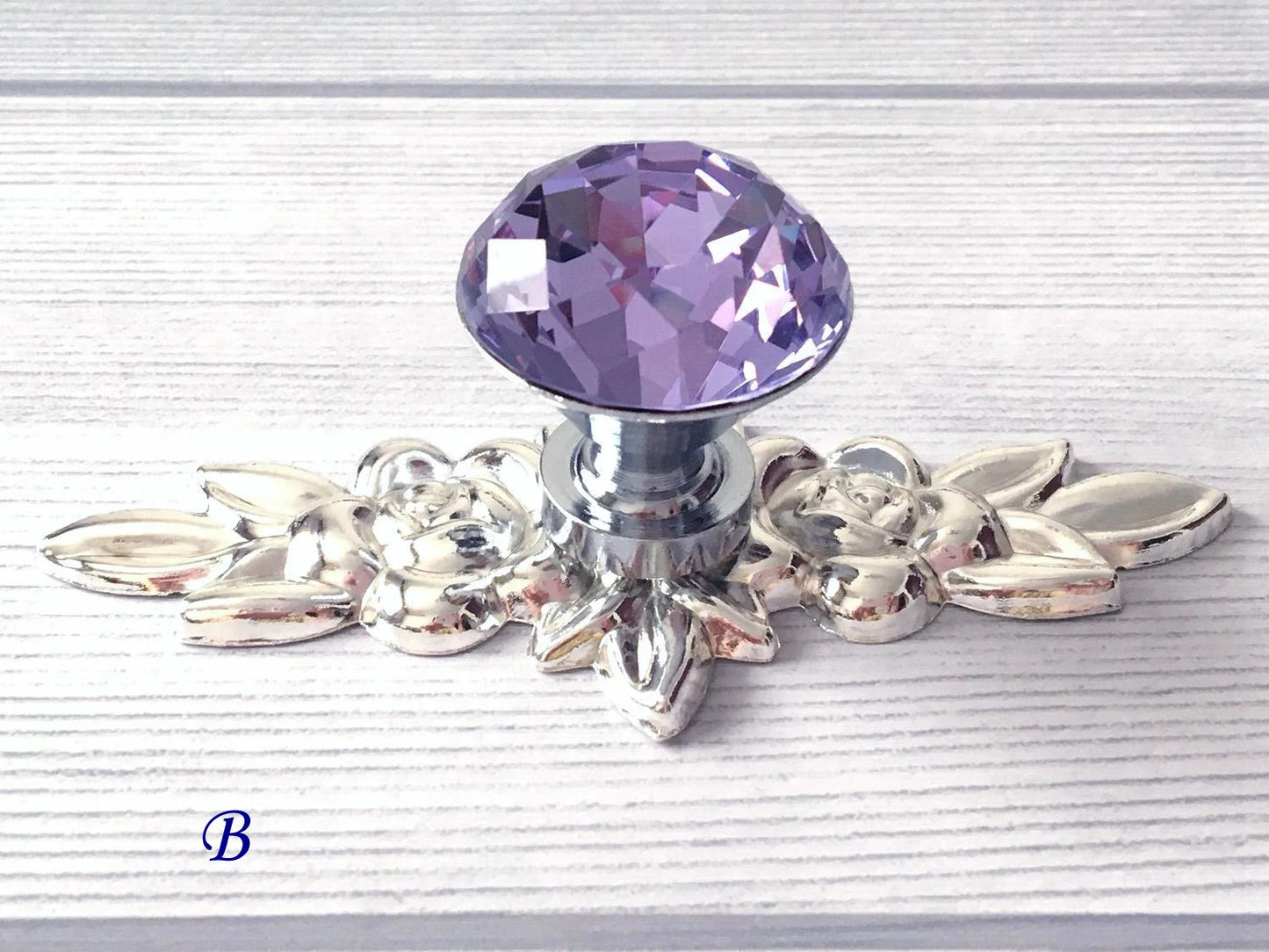 Purple Crystal Drawer Knobs with Backplate Shabby Chic