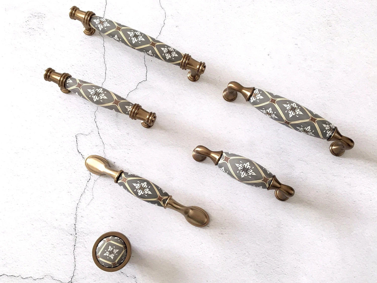 Bohemian Cabinet Pulls, Diamond Pattern, Porcelain, 3.75" and 5" centers