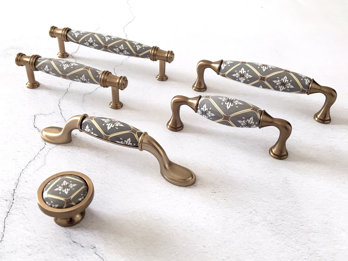 Bohemian Cabinet Pulls, Diamond Pattern, Porcelain, 3.75" and 5" centers