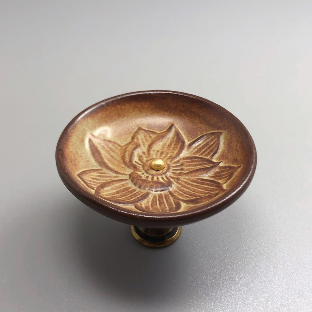 Lotus embossed ceramic cabinet knob for Asian inspired interiors