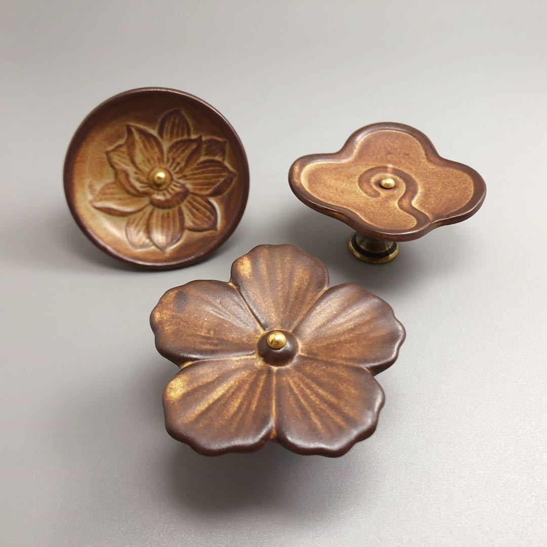 Japanese style ceramic flower cabinet knob for traditional interiors