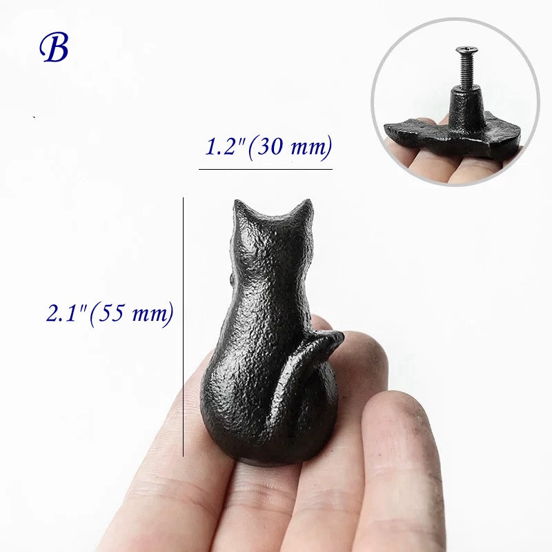 Cat Drawer Knobs, Antique Black, Rustic Hardware, Cast Iron