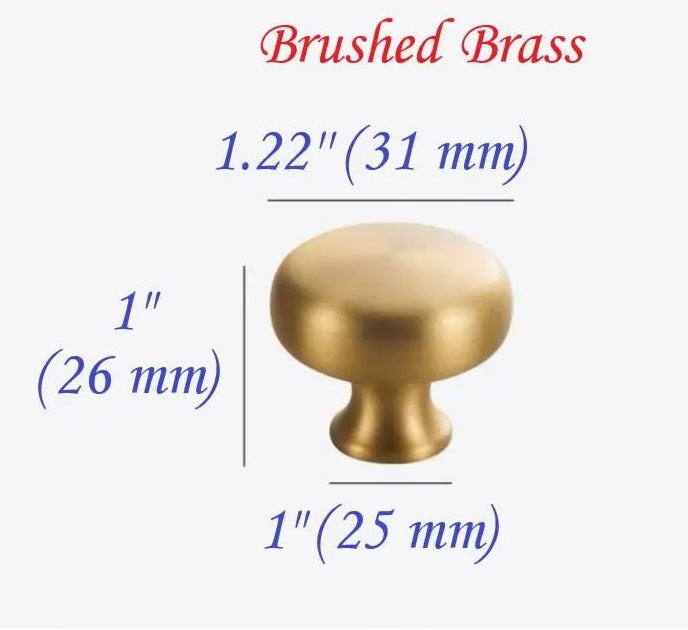 Solid Brass Round Cabinet Knob with Backplate Brushed Gold Nickel Silver Antique Bronze