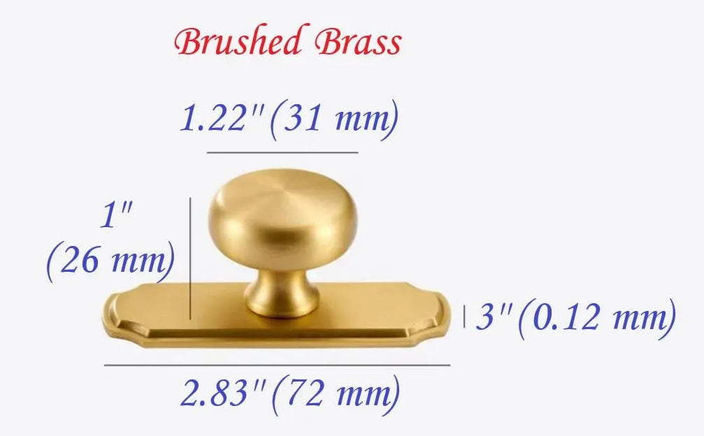 Solid Brass Round Cabinet Knob with Backplate Brushed Gold Nickel Silver Antique Bronze