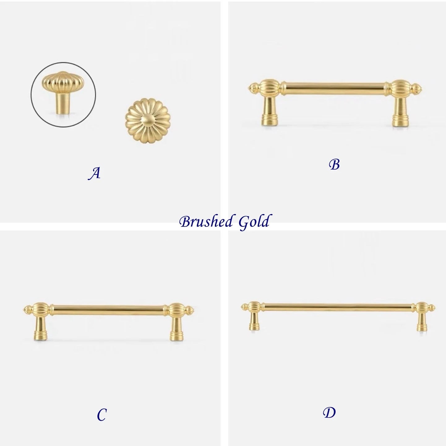 Gold Cabinet Pulls, Pumpkin Design, Polished Chrome, Antique Gold Brass