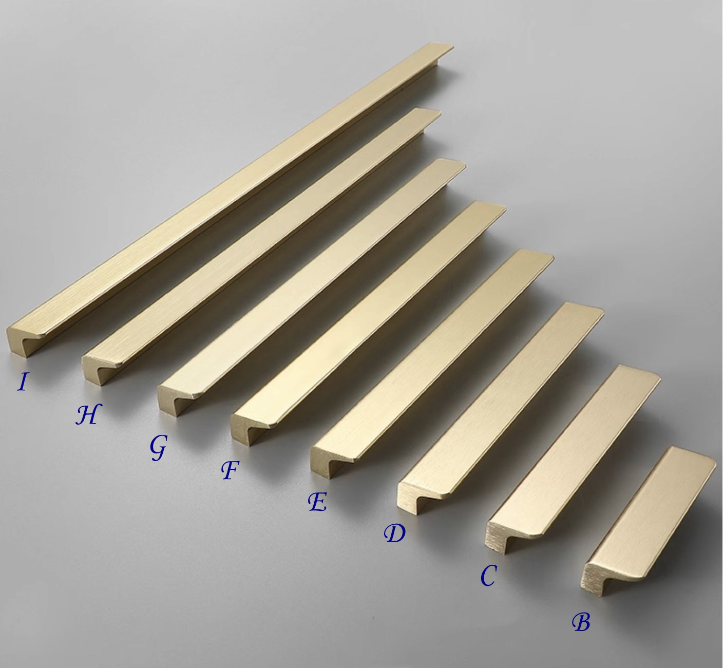 Brushed Gold Brass Cabinet Pull Handles, Alumimum, Mid Century Modern Kitchen Hardware