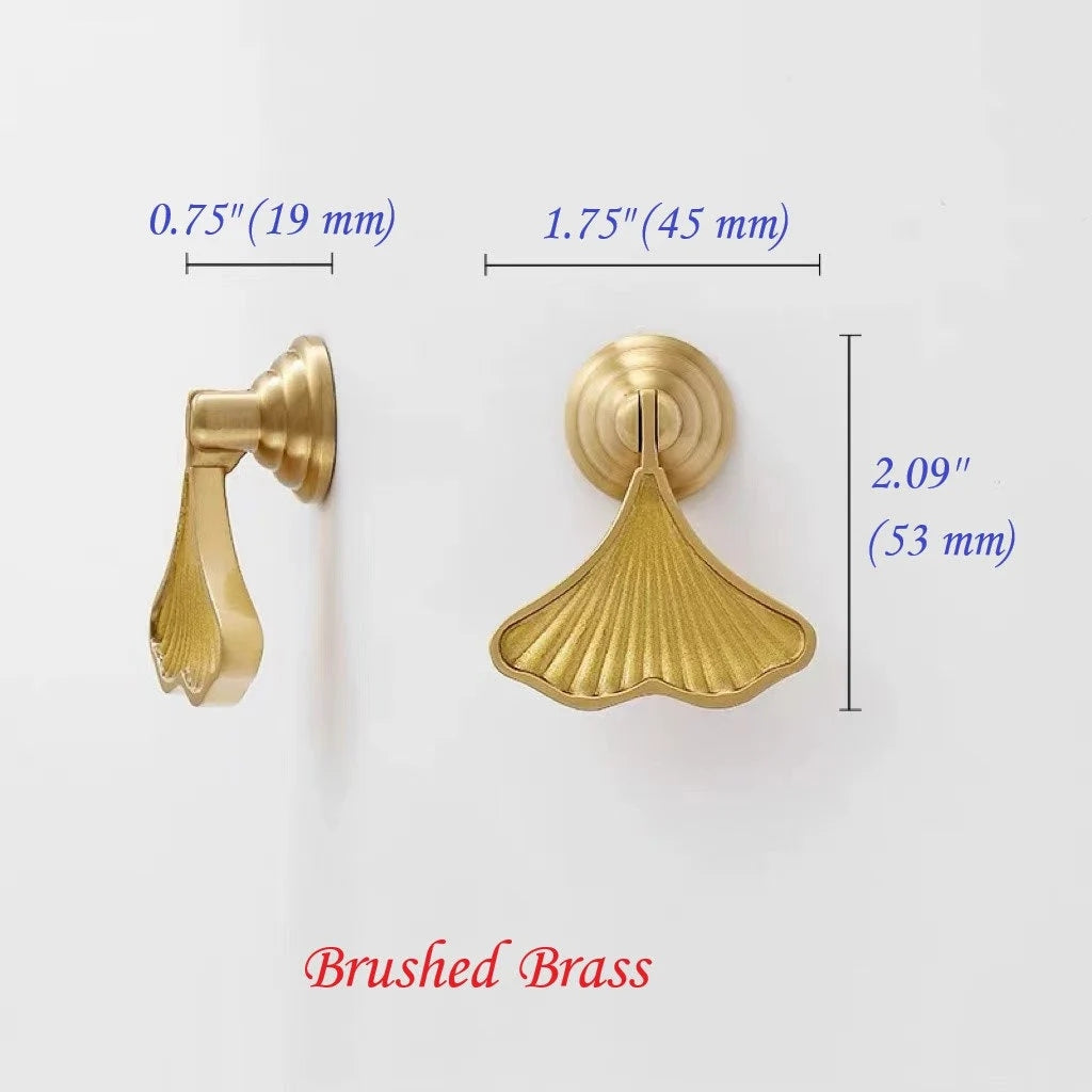 Ginkgo Leaf Drop Drawer Pulls, Solid Brass Pendant Cabinet Knobs, Nickel Gold Chrome Antique Brass