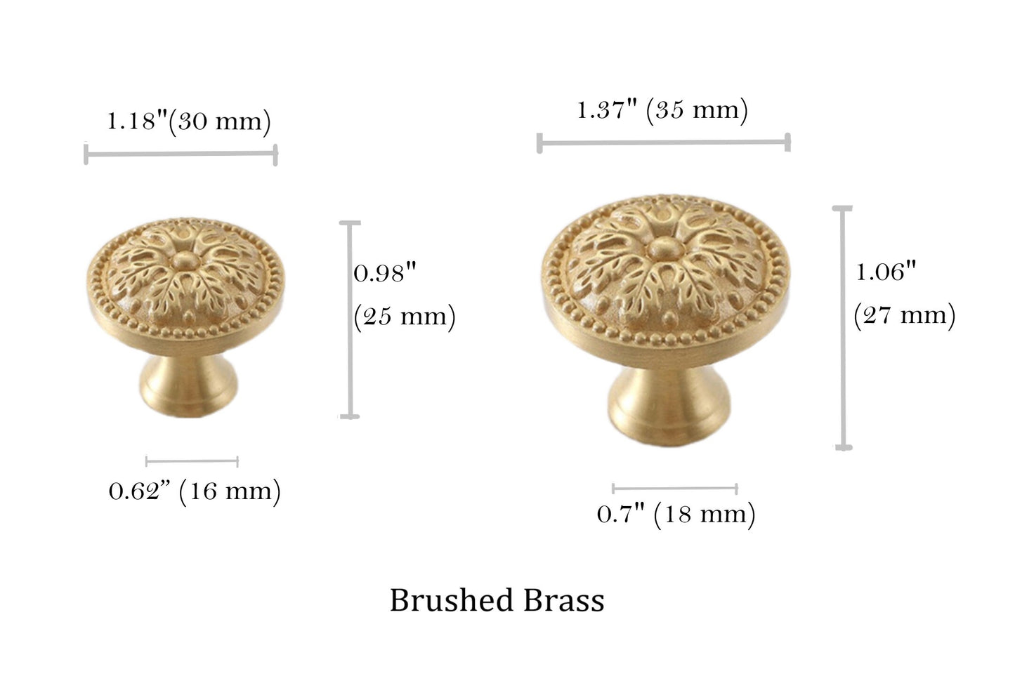 Floral Brass Knobs, Flower Cabinet Pulls, Gold Silver Bronze