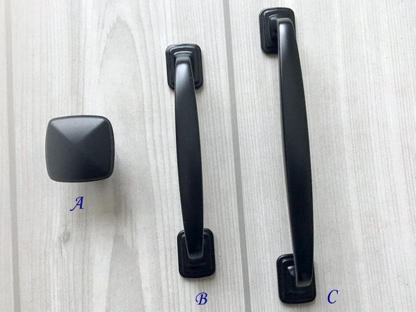 Matte Black Cabinet Pulls, Square Knob, Kitchen Hardware