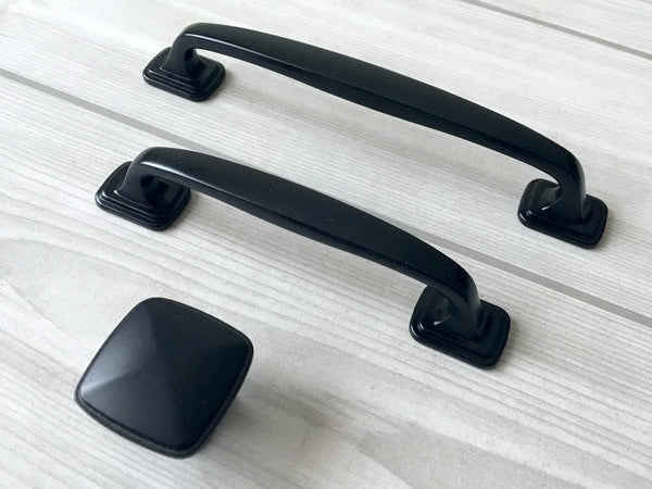 Matte Black Cabinet Pulls, Square Knob, Kitchen Hardware