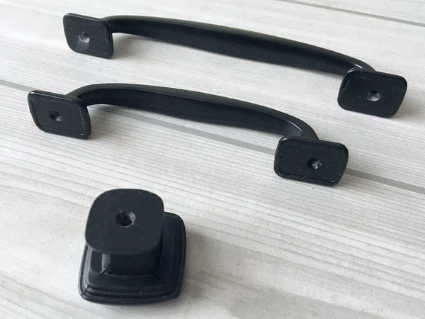 Matte Black Cabinet Pulls, Square Knob, Kitchen Hardware
