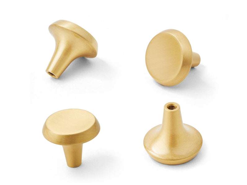 Brass Circle Knobs, Brushed Gold, Modern Kitchen Cabinet Hardware