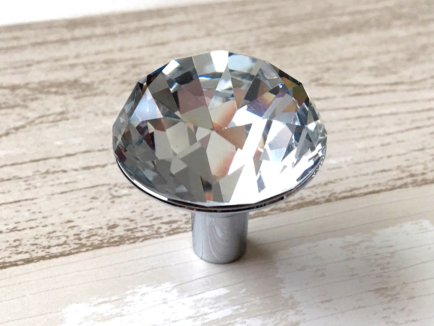 Glass Dresser Pull, Crystal Drawer Knob w. Back Plates