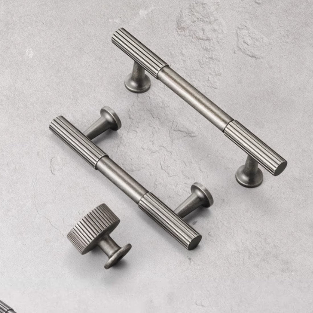 Antique Pewter Fluted Cabinet Pulls, Knurled Drawer Knobs, Kitchen Hardware