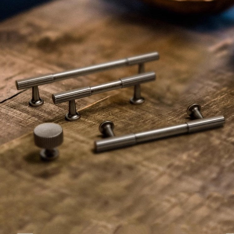 Antique Pewter Fluted Cabinet Pulls, Knurled Drawer Knobs, Kitchen Hardware