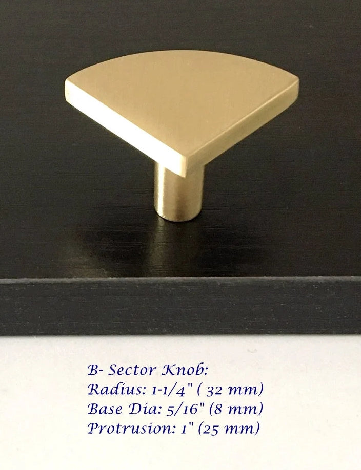 Brushed Gold Dresser Drawer Knob, Kitchen Cabinet Pull, Half Circle, Quarter Moon, Conical