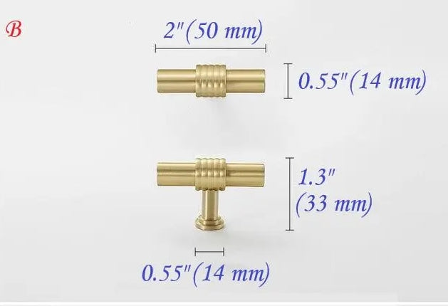 Brushed Brass Cabinet T Bar Handle Gold Vanity Pull, Kitchen Hardware