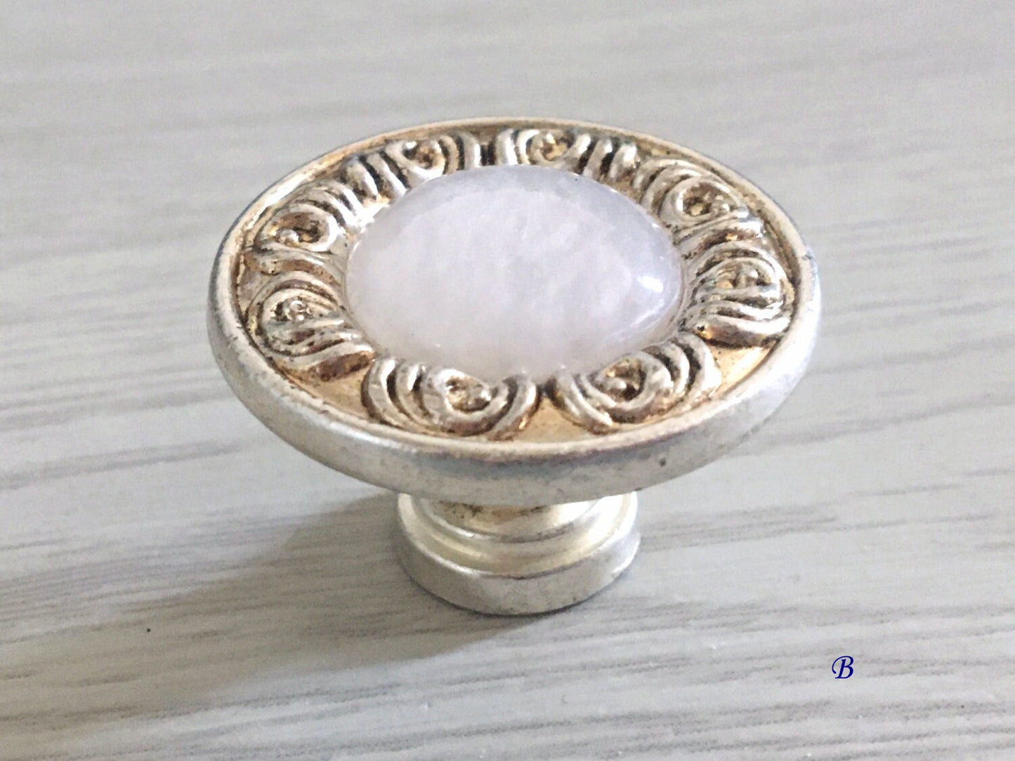 Drawer Knobs with Backplate, Shabby Chic, White Antique Silver