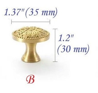 Brass Flower Patterned Knobs, Floral Drawer Pulls, Brushed Gold, Kitchen Cabinet Hardware
