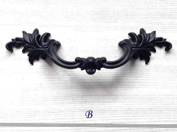 Black Leafy Cabinet Drawer Pulls, Floral Knob, Pair Vertical Handles