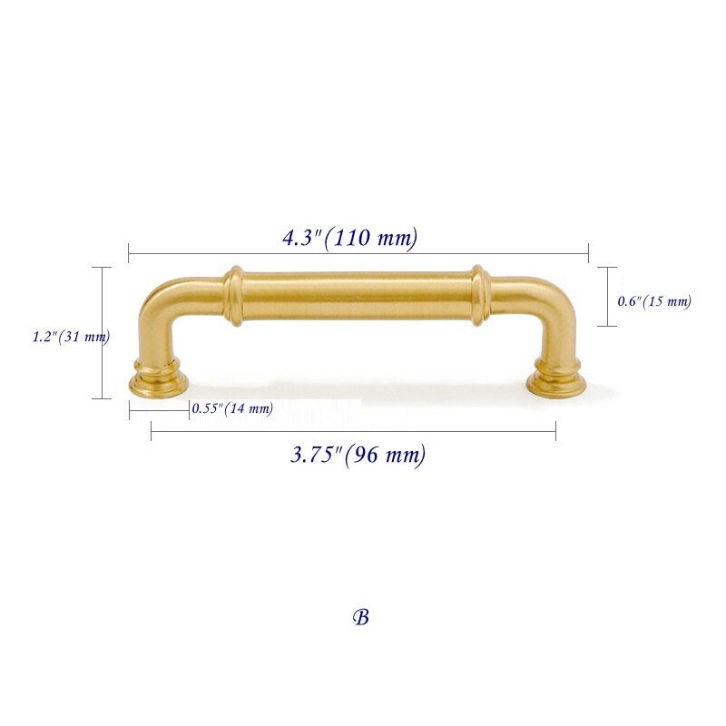 3.75" 5" Solid Brass Cabinet Handles in Brushed Gold | MCM Kitchen Hardware
