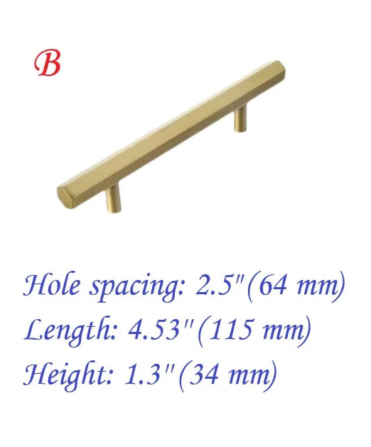 Solid Brass Hexagonal Cabinet Bar Handles, Geometric Kitchen Hardware