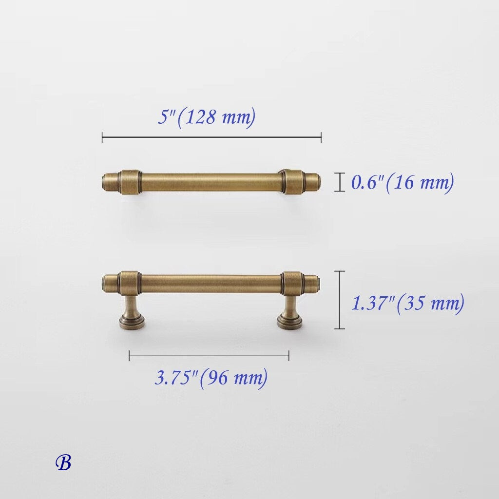 Cabinet Bar Handles, Solid Brass, Antique Bronze, Retro Kitchen Hardware