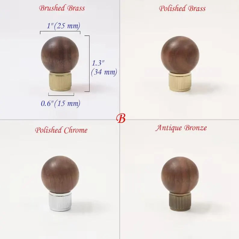 Walnut Brass Cabinet Knob, Pendant Wooden Drawer Pull, Oriental Retro Kitchen Hardware