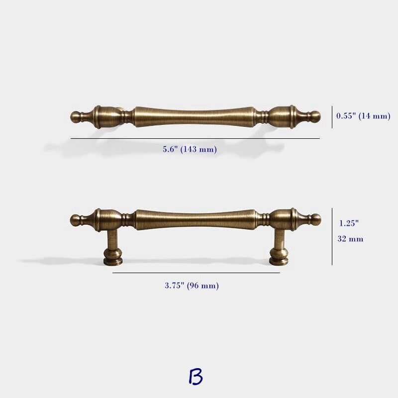 Brass Cabinet Handles Antique Bronze Drawer Pulls, 96 128 160 mm centers