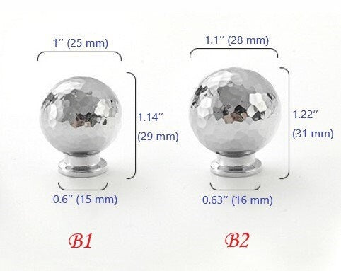 Silver Hammered Brass Drawer Knobs, Polished Chrome, Modern Kitchen Cabinet Hardware